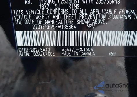 2015 Toyota Rav4 Limited from USA, damaged, VIN 2T3YFREV9FW185664